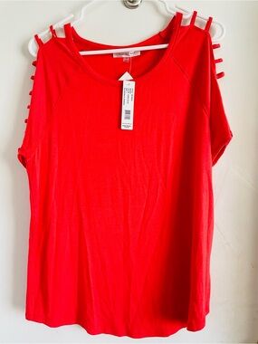 august silk Bright Red Cold-Shoulder Strap Detail Top